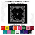 22"x22" Black Custom Printed Paisley Imported 100% Cotton Bandanna